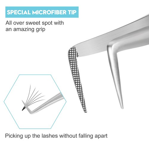 Ms.Queen Lash Tweezers for Eyelash Extensions, Precision Fiber Tip 90 Degree Tweezers for Mega Volume Lashes Extensions, Blue