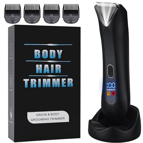 Sokadanch Men's Electric Body & Ball Hair Trimmer, 4-in-1 Ceramic Blade, Waterproof, Type C Charging, Black