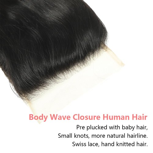 Body Wave 5x5 Transparent HD Lace Closure Human Hair 18 Inch 12A Brazilian Virgin Human Hair Frontal Closure Wave Pre Plucked with Baby Hair Swiss Lace Natural Black