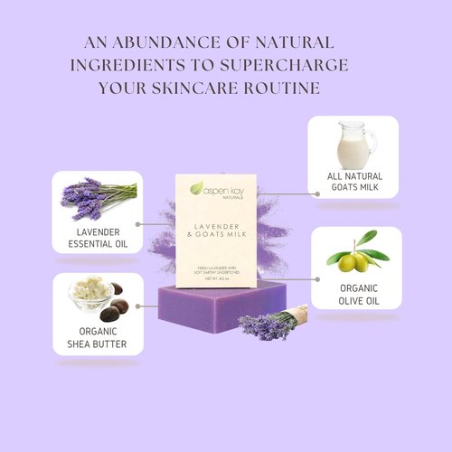 Aspen Kay Naturals Lavender and Goats Milk Soap Bar. Natural Lavender Soap with Organic Shea Butter & Pure Essential Oils. Gentle for Face and Body. For Men, Women & Teens. Handmade in USA. (3 pack)