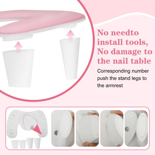 Ruetail Two Hands Arm Rest for Nails Tech U-Shape Nail Hand Pillow with 6Pcs Nail Files Professional Portable Nail Stand Hand Rest Leather Manicure Rest Stand Salon Manicurist Essentials (Pink)