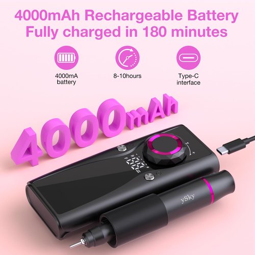 Electric Nail Files, 45000 RPM Professional Nail Drill for Acrylic Nails Gel, Adjustable Speed E File for Nails, Cordless Rechargeable Nail Drill Kit for Manicure Salon Home