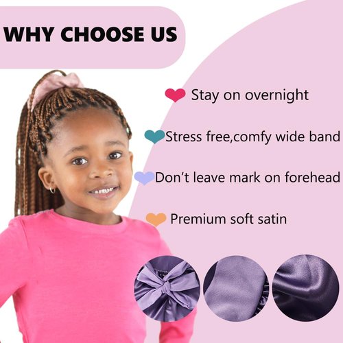 2 PCS Kids Bonnets for Girls,Silk Bonnet for Kid Toddler Sleeping with Scrunchies