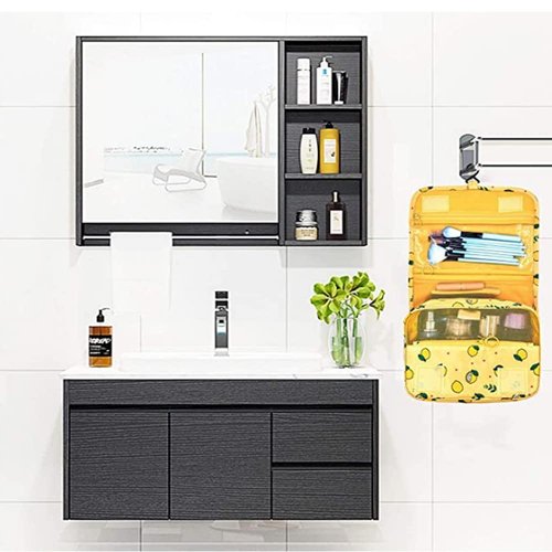 SxoSyo Premium Toiletry Bag for Women Hanging Makeup Organizer Travel Bag for Toiletries Cosmetic Bags Waterproof Shower Bathroom Bag with Hook (Yellow lemon)