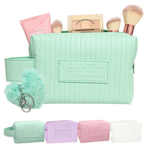 Violetline Travel Makeup Bag, Large Capacity Cosmetic Bag for Women, Water resistant Portable Pouch Open Flat Toiletry Bag Makeup Organizer with Handle (Green)