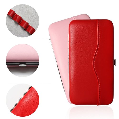 Small Tweezers Case for Eyelash Extensions, PU Leather Empty Storage Bag, Portable Travel Grafting Extension Makeup Tools Scissors Lash Brush (Pink) (TC-P)