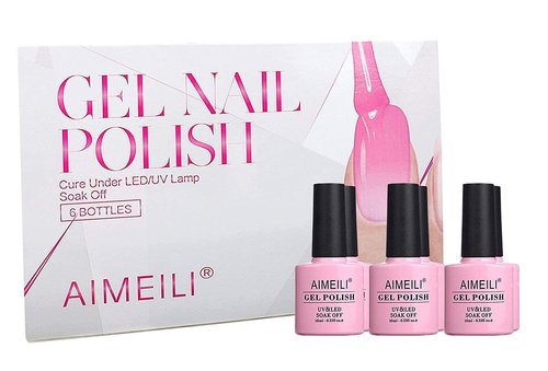 AIMEILI Gel Nail Polish Summer Color Gel Polish, Builder Base and No Wipe Top Set