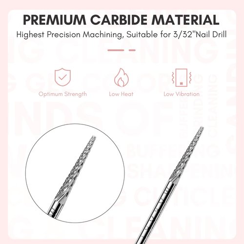 Makartt Cuticle Nail Drill Bit Safety Tungsten Carbide Cuticle Remover Drill Bit Bundle With Safety Cuticle Nail Drill Bit and Needle shape Fine-F Under Nail Cleaner Bit