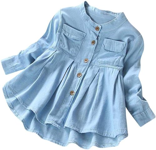 Baby Girls Kid Ruched Long Sleeve T-Shirt Tops Shirt Clothing Children Autumn Winter Fashion Blouse (Blue, 5T)
