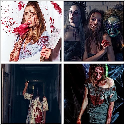 BOBISUKA 3PCS Halloween Fake Blood Makeup Kit - Coagulated 1.41oz + Spray 1.76oz + Dripping 1.76oz, Realistic Washable SFX Makeup for Zombie Monster Mouth Clothes Dress Up