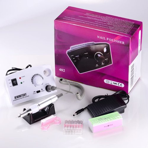JEWHITENY Professional Nail Drill Machine 30000RPM Light Electric Acrylic Nail File Kits for Remove Nail Gel Polish Nail Drills for Acrylic Nails Design for Home Salon Use 110-240V(White)