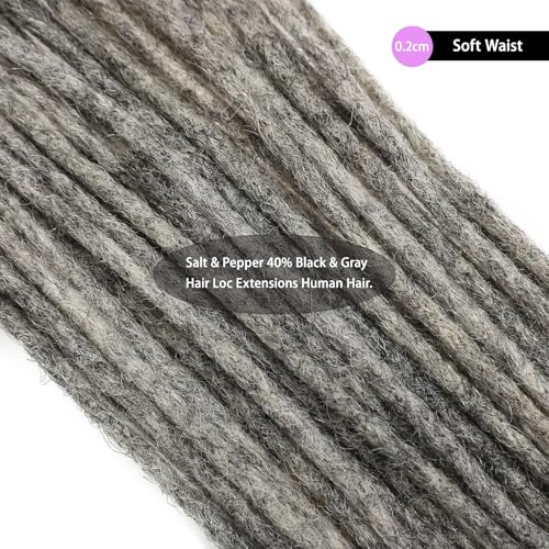 Loc Extensions Human Hair 100% Black and Gray 0.2cm 10inch 60 strands Salt and Pepper Grey & Black Handmade Dreadlock Extensions