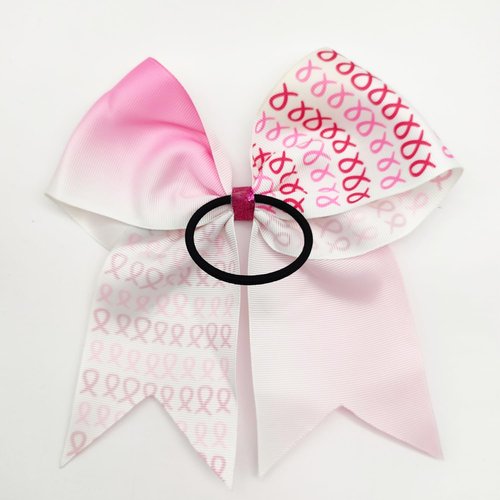 30pcs Breast Cancer Awareness Cheer Bows,7 Inches Pink Cheer Bows For Girls Women In October Cheerleading Hair Elastic Bands (Pink White)