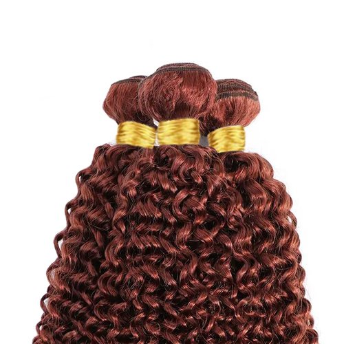 Color 33 Bundles Reddish Brown Kinky Curly Human Hair Bundles 10 12 14 Inch Double Weft Brazilian Virgin Reddish Brown Remy Hair Extensions for Black Women