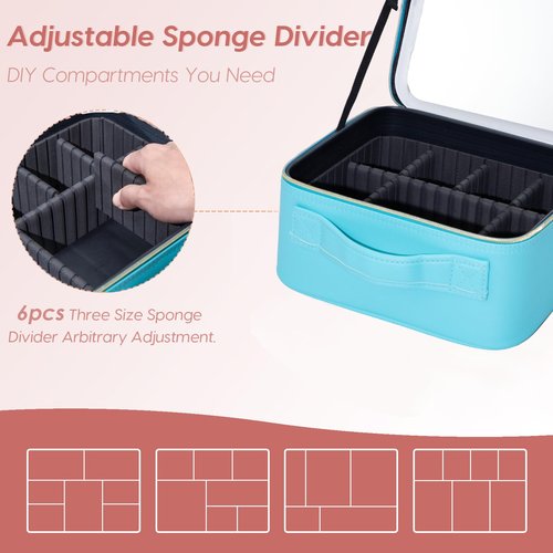 Gdsshuhung Makeup Bag with Mirror | Partitionable Professional Makeup Organizer | Large Travel Makeup Bag for Women | Cosmetic Case for Daily & On-the-Go Use (Lake Blue)