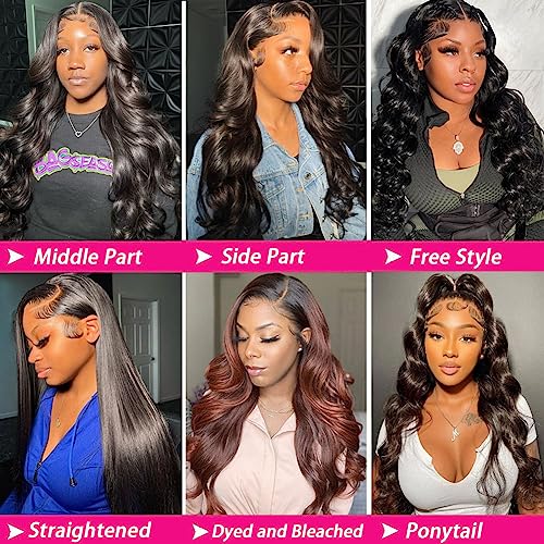28 Inch Body Wave Lace Front Wigs Human Hair 13X6 HD Lace Frontal Wigs Human Hair 180% Density Glueless Wigs Human Hair Pre Plucked for Women Brazilian Virgin Body Wave Wig Natural Color