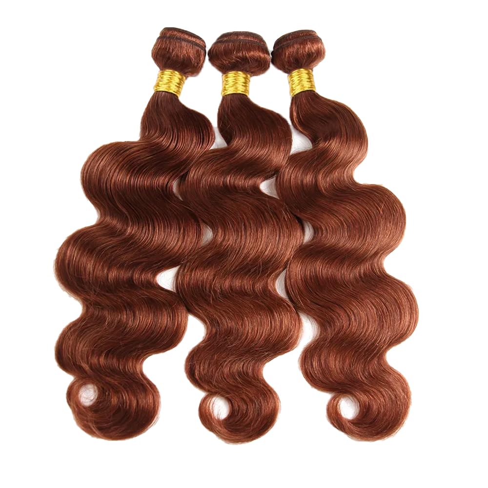 #33 Copper Red Bundles Human Hair Body Wave 3 Bundles 16 18 20 Inch Unprocessed Brazilian Virgin Remy Reddish Brown Body Wave Bundle Human Hair Extensions