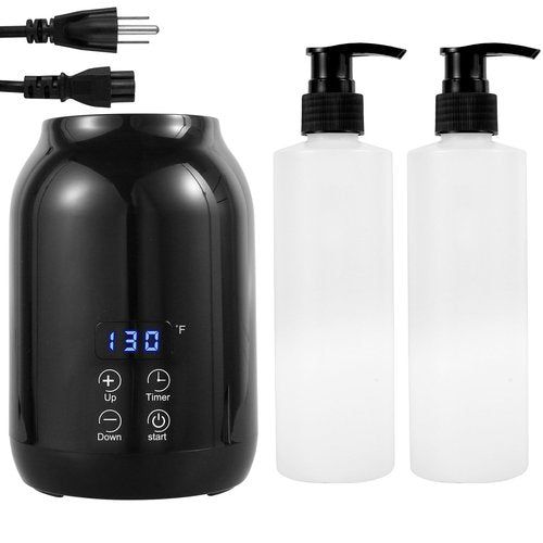 RVEFOT Massage Oil Warmer with Two Bottle Dispenser, Smart Touch Key Electric Lotion Heater for Home SPA, Temperature Adjustable, Lube Cream Gel Warmer (Black)