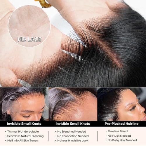 SKINLIKE Real HD Lace Frontal Human Hair Pre Plucked Natural Hairline Invisible Closure Ultra Thin Swiss HD Lace Bleach Knots Closure Human Hair with Baby Hair (13x4 Hd Straight, 20 inch)