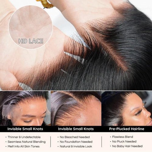 SKINLIKE Real HD Lace Frontal Human Hair Pre Plucked Natural Hairline Invisible Closure Ultra Thin Swiss HD Lace Bleach Knots Closure Human Hair with Baby Hair (5x5 Hd Straight, 14 inch)