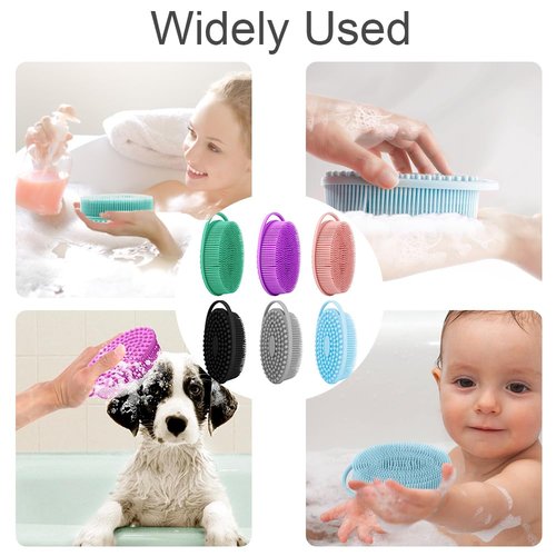 Soft Silicone Body Scrubber 6 PCS Silicone Body Shower, Silicone Loofah 2 in 4 Bath and Shampoo Brush, Body Scrubber Shower Cleaning Exfoliating Use for Sensitive Skin, Lather Well