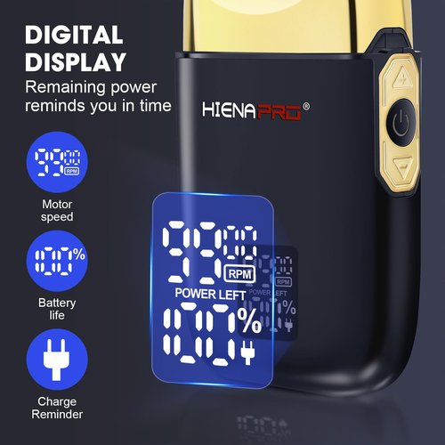 HIENA PRO Foil Shaver for Men Barber, Double Electric Foil Trimmer, Professional Electric Razor, Close Shaver, Cordless Rechargeable with USB, Detachable Design, LED Display, Black Gold