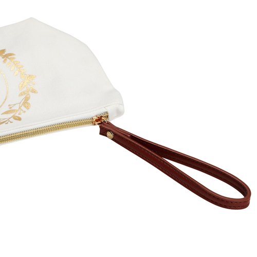 Glamlily Letter N Cosmetic Bag - Monogrammed Canvas Cosmetic Pouch - Compact Travel Makeup Bag & Toiletry Case - Personalized Initial Makeup Pouch - White & Gold Floral, 10 x 3 x 6 in