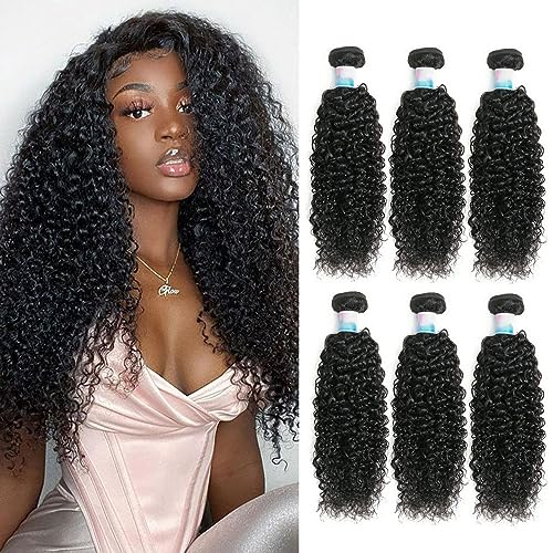 Kinky Curly Bundles Human Hair Curly Weave Brazilian Virgin Hair Full Head Natural Black Curly Hair Bundles Can Be Dyed 3 Bundles Human Hair Total 300g 18 20 22 Inch