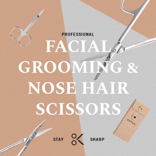 Ontaki Curved & Rounded Men's Facial Hair Scissors - Silver Ambidextrous - Beard, Nose & Eyebrow Grooming with Professional Beard, Nose Hair & Eyebrow Scissors for Men