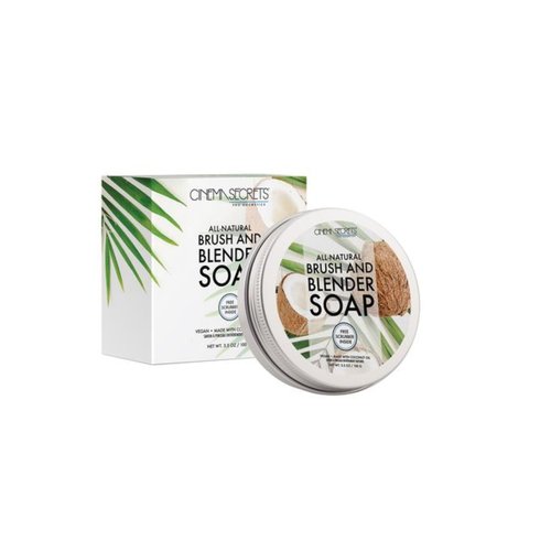 Cinema Secrets Vegan Makeup Brush Cleaner Soap - Brush & Make Up Sponge Cleaner with Scrubber - Formulated with Coconut Oil for Deep Cleansing & Conditioning - Vegan and Cruelty-Free Cleanser (3.5 oz)