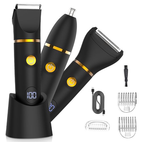 Zesuti Manscape Body Hair Trimmer for Men: Pubic Hair Trimmer, 3 in 1 Versatile Electric Shaver for Groin,Face,Beard,Nose,Waterproof Body Groomer with Ceramic Blades, Mens Gifts