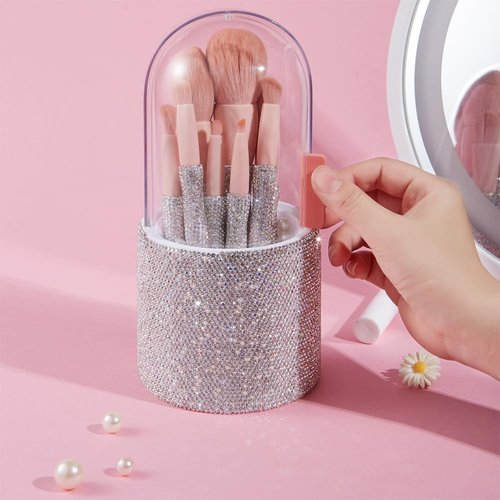 COSHINE Blingbling Luxurious Professional Makeup Brush Set, 8 pcs Full Complete Function Cosmetic Brushes with Shiny Diamond Holder