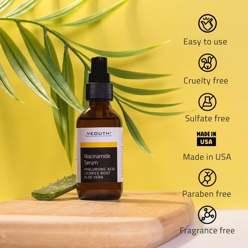 YEOUTH Niacinamide Serum for Face 10% with Hyaluronic Acid and Aloe Vera, Hydrating B3 Skin Care Face Serum for Women and Men, Hydrating Skincare Enhances the Look of Even-Toned Skin 2oz