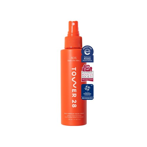 Tower 28 SOS Daily Rescue Facial Spray for Sensitive Skin, Hypochlorous Acid Spray Helps Reduce Redness and Breakouts, Full Size Toner for Face, 4 FL Oz