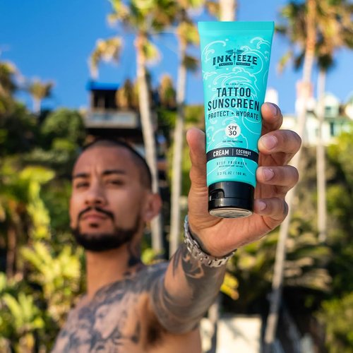 INK-EEZE Bundle: Green Tattoo Ointment 3.3oz Tube + Ink Shield Mineral Tattoo Sunscreen SPF30 3.3oz Tube