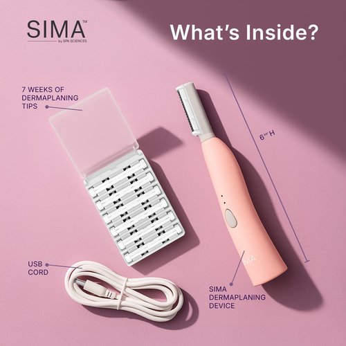 SPA SCIENCES - SIMA Patented Dermaplane Razor for Women Face – Painless 2-in-1 Facial Exfoliation & Peach Fuzz Hair Removal – Anti-Aging – 3 Speeds – Rechargeable – 7 Weeks Treatment