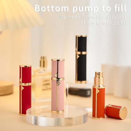 Mini Perfume Travel Refillable Bottle, Portable Travel Size Cologne Sprayer Perfume Atomizer, Luxurious Pocket Perfume Dispenser Pump Transfer Tool For Women Men Travel Accessories 5ml (Orange)