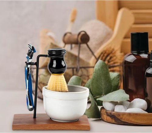 dgudgu Safety Razor Shave Kit Mens Shaving Kit For Men Black Safety Razor Stand With Shave Brush Shaving Bowl Shaving Soap Set