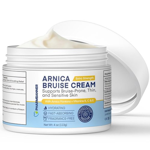 PHARMBANNER Arnica Bruise Cream Extra Strength – Fast-Acting Arnica Montana with Vitamins K, C & E for Bruising, Swelling, Discoloration & Thin Skin – Hydrating Moisturizer for Face & Body – 4 oz