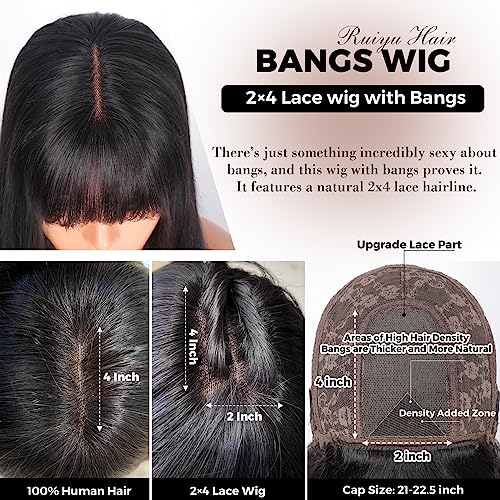 Ruiyu Body Wave Wig with Bangs 2x4 Lace 180% Density Front Wigs for Black Women Human Hair 100% Brazilian Human Hair 22 Inch