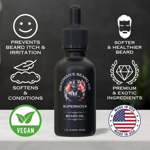 Deadman's Beard Co. | Men's Premium Beard Oil - Soften, Nourish and Condition Your Beard & Skin | Made In The U.S.A | 1 fl oz | Supernova - Grapefruit & Mandarin, Fresh Cologne