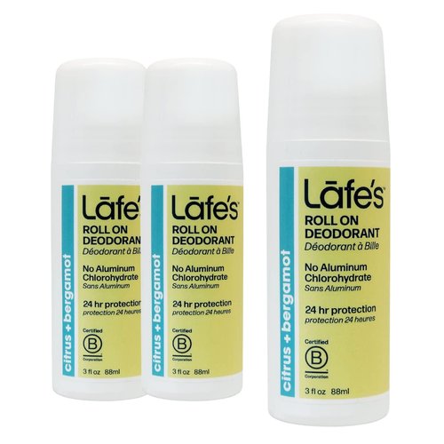 Lafe's Natural Deodorant | 3oz Roll-On Aluminum Free Natural Deodorant | Citrus & Bergamot | 3 Pack