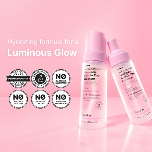 Hanskin Hyaluron Bubble Pop Cleanser – Korean Hydrating Foaming Face Wash with Hyaluronic Acid for Gentle Deep Cleansing, Softening Glow, pH-Balanced Daily Cleanser for Glass Skin | 5.07 fl oz