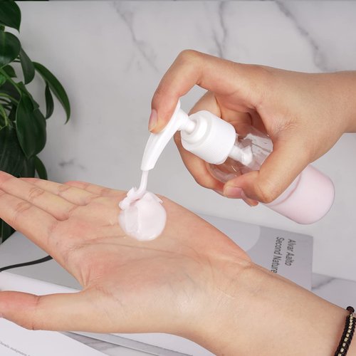 5 Pack Travel Bottles Pump Bottles Dispenser 3.4oz/100ml Plastic Lotion Pump Bottle Clear Travel Toiletry Bottles with Extra 1 Pump Leak Proof for Makeup Cosmetic Containers (White)