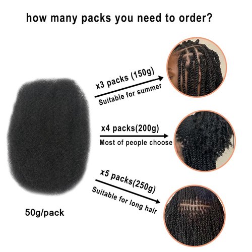 Afro Kinkys Bulk Human Hair,50g,braiding Human hair for Twist, Repaid Locs, Dreadlocks,Afro Kinky Bulk Human hair Extension for black women(22",50g,1B)