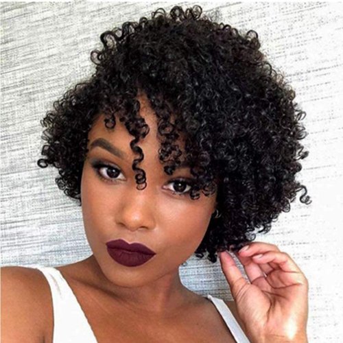 ZHENLISI Glueless Curly Bob Wigs Short Afro Kinky Curly Human Hair Wigs for Black Women Wear and Go Machine Made Side Part Afro Wig Wet and Wavy Human Hair Wig Natural Black