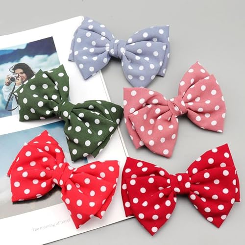 Polka Dot Bow Hair Clips - Handmade Duckbill Fabric Bow Hair Barrettes Clips French Spotted Bowknot Slides Hair Barrettes Accessories for Women Girls (Red-Polka Dot)