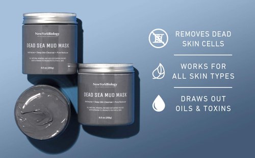New York Biology Dead Sea Mud Mask for Face and Body with Dead Sea Mud Mask Infused with Lavender - Spa Quality Pore Reducer for Acne, Blackheads and Oily Skin, Natural Skincare – 8.8 Oz
