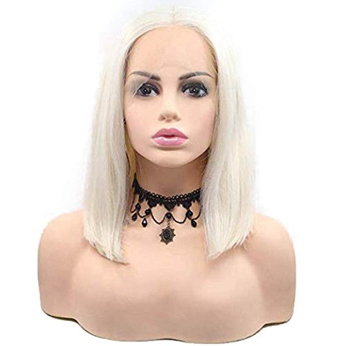 Platinum Blonde Wig Short Lace Front Bob Wigs for Black Women Realistic White Straight Shoulder Length Pre Plucked Natural Hairline Glueless Synthetic Heat Resistant Fiber Hair 14Inch Lace Wig
