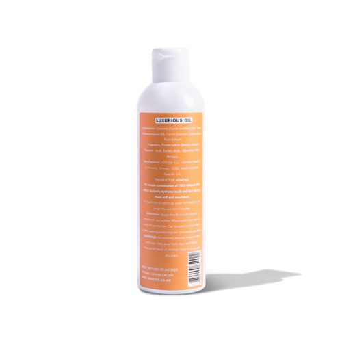 Erlea Body Oil 180 ml/6.08 fl oz – Body Care with Coconut Oil for Skin, Carrot Oil, Sweet Almond Oil, Body Wash, Hair Oil for Damaged Hair, Skin Care